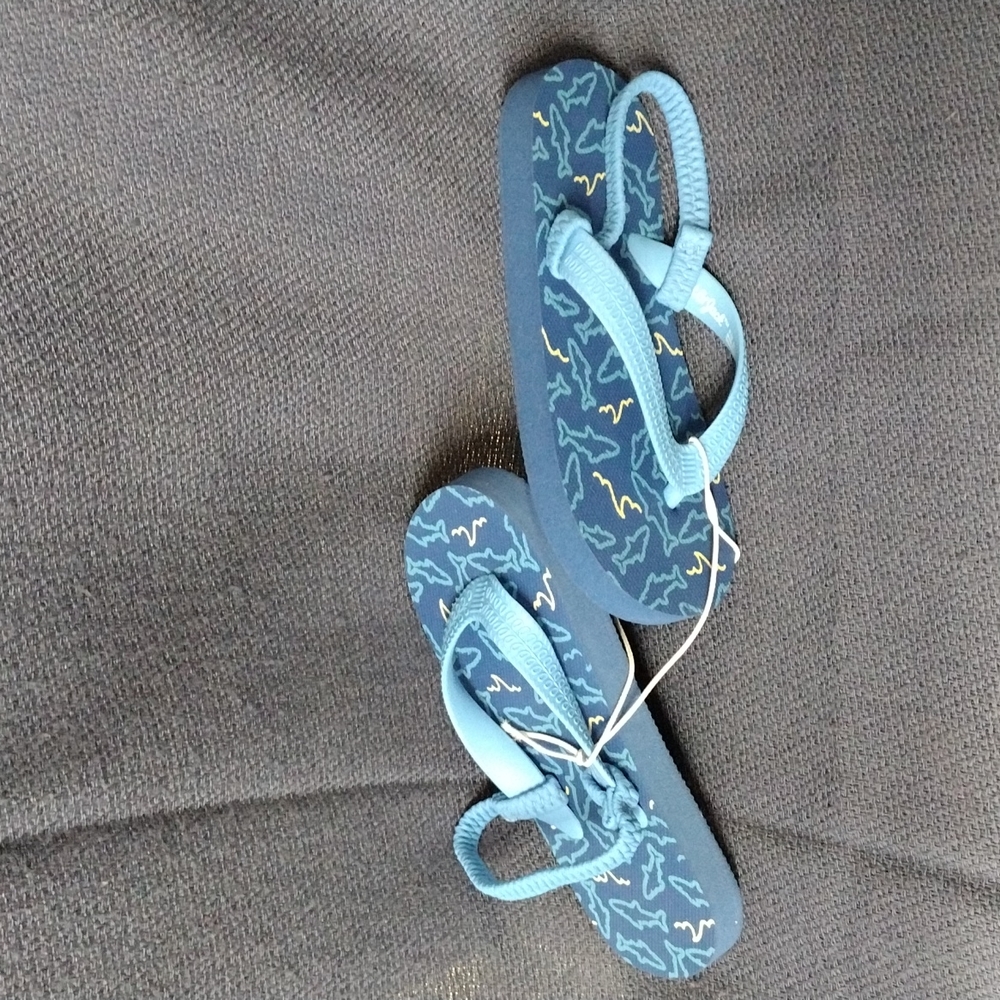 Cat & Jack Toddler Boys' Blue Sharks Adrian Flip Flop Sandals Size Medium 7/8